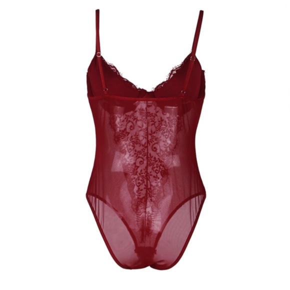 Christmas Red Eyelash laceTeddy Bodysuit Romper with snap crotch - Picture 7 of 10